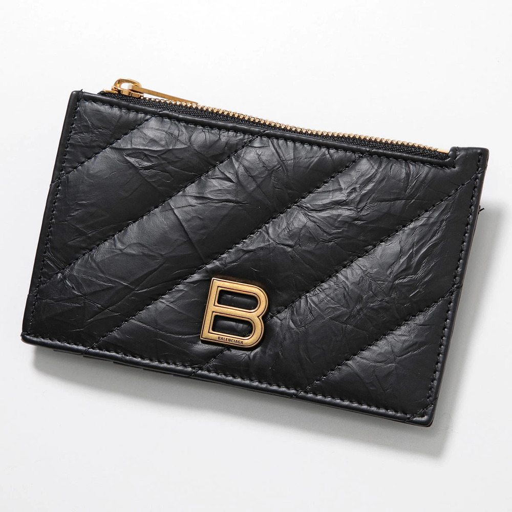 Balenciaga CRUSH coin case Wallet Card Wallet Purse Fragment Leather Black